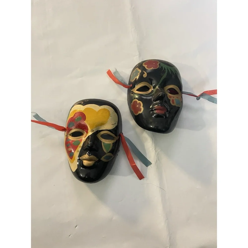 Vintage Ceramic Masquerade Wall Masks Set of 2 | Venetian Style‎  BinA